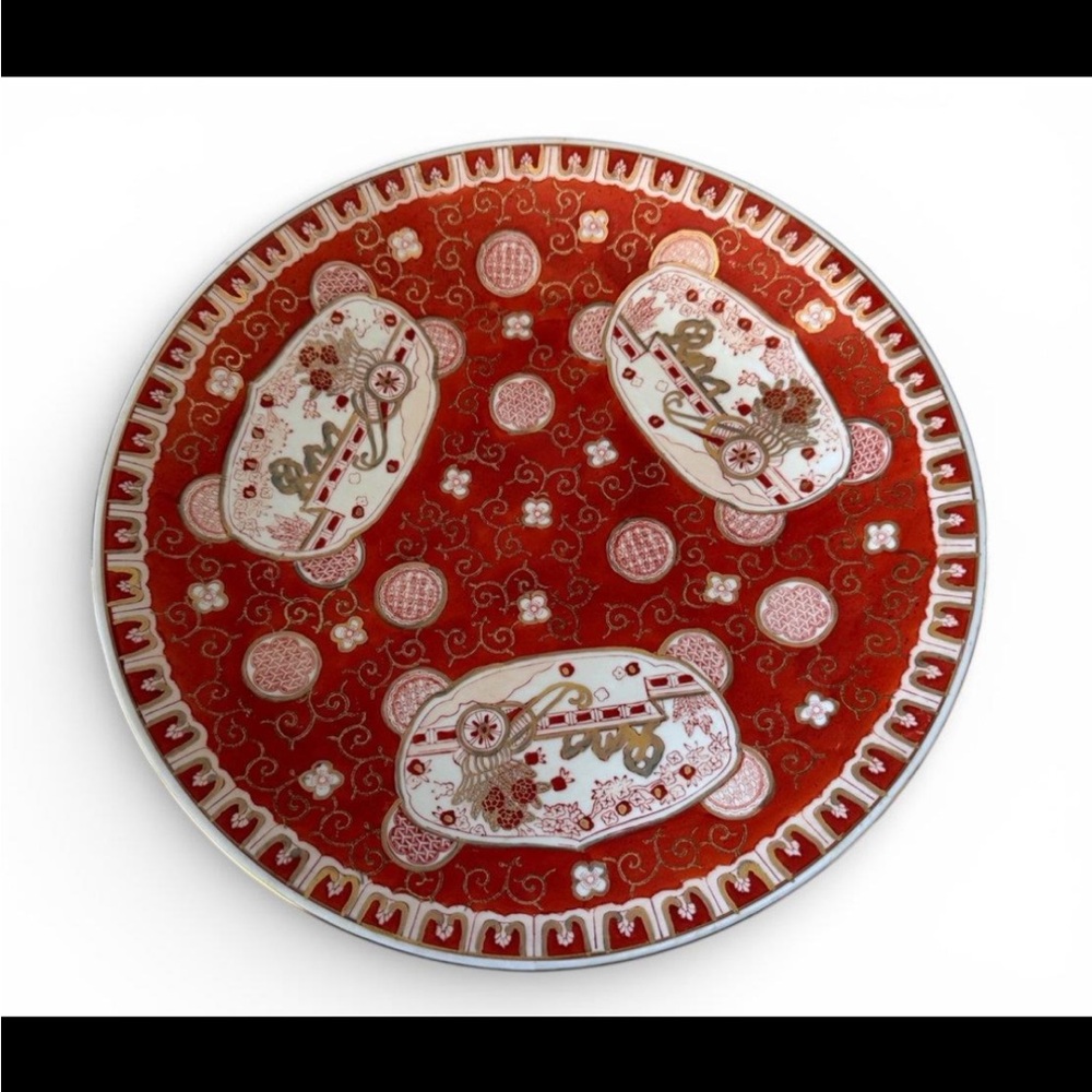 19 C. JAPANESE MEIJI PERIOD GOLD IMARI WARE 14" RICKSHAW PORCELAIN PLATE
